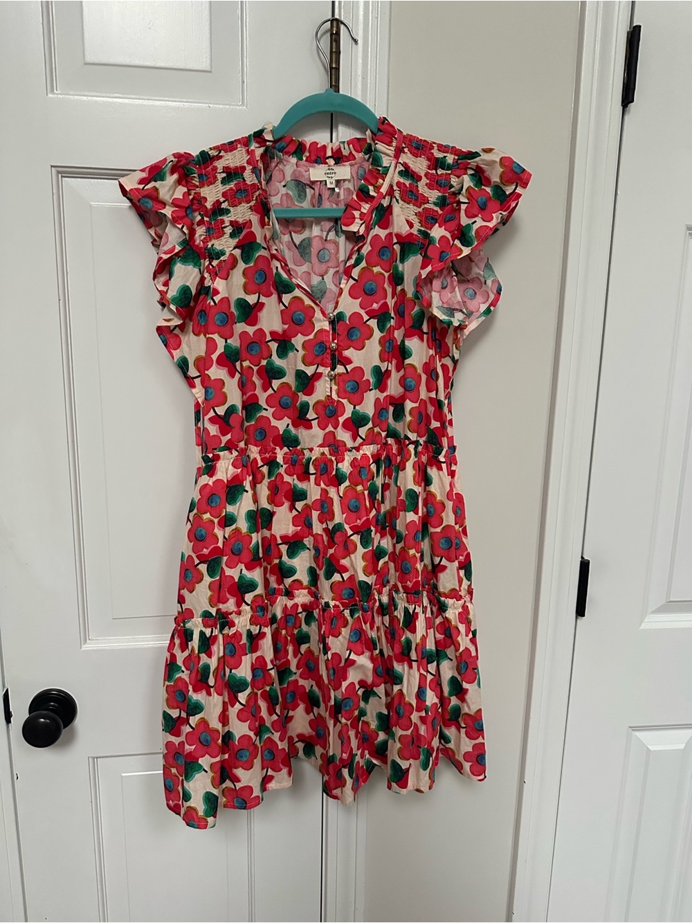 Red Dress Boutique Red, Pink & Green Floral Tiered Ruffle Dress